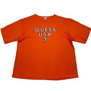 Vintage Guess USA ? Bright Orange High End 90s Single Stich Shirt Size Medium
